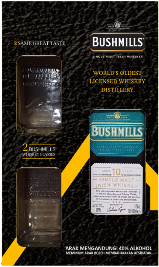 Bushmills 10YO Irish Whiskey 70cl + 2 Rock Glasses
